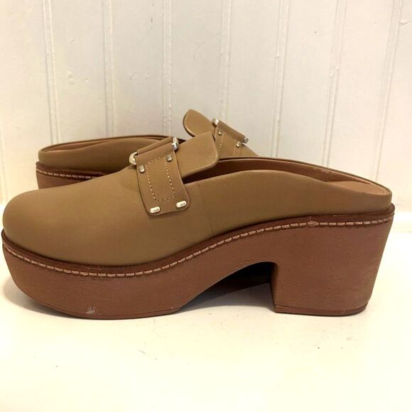 FitFlop Stud-Buckle Leather Platform Tan Mules - Size 7 - Picture 4 of 7